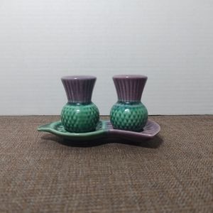 Vintage Scottish Thistle Salt & Pepper with Tray